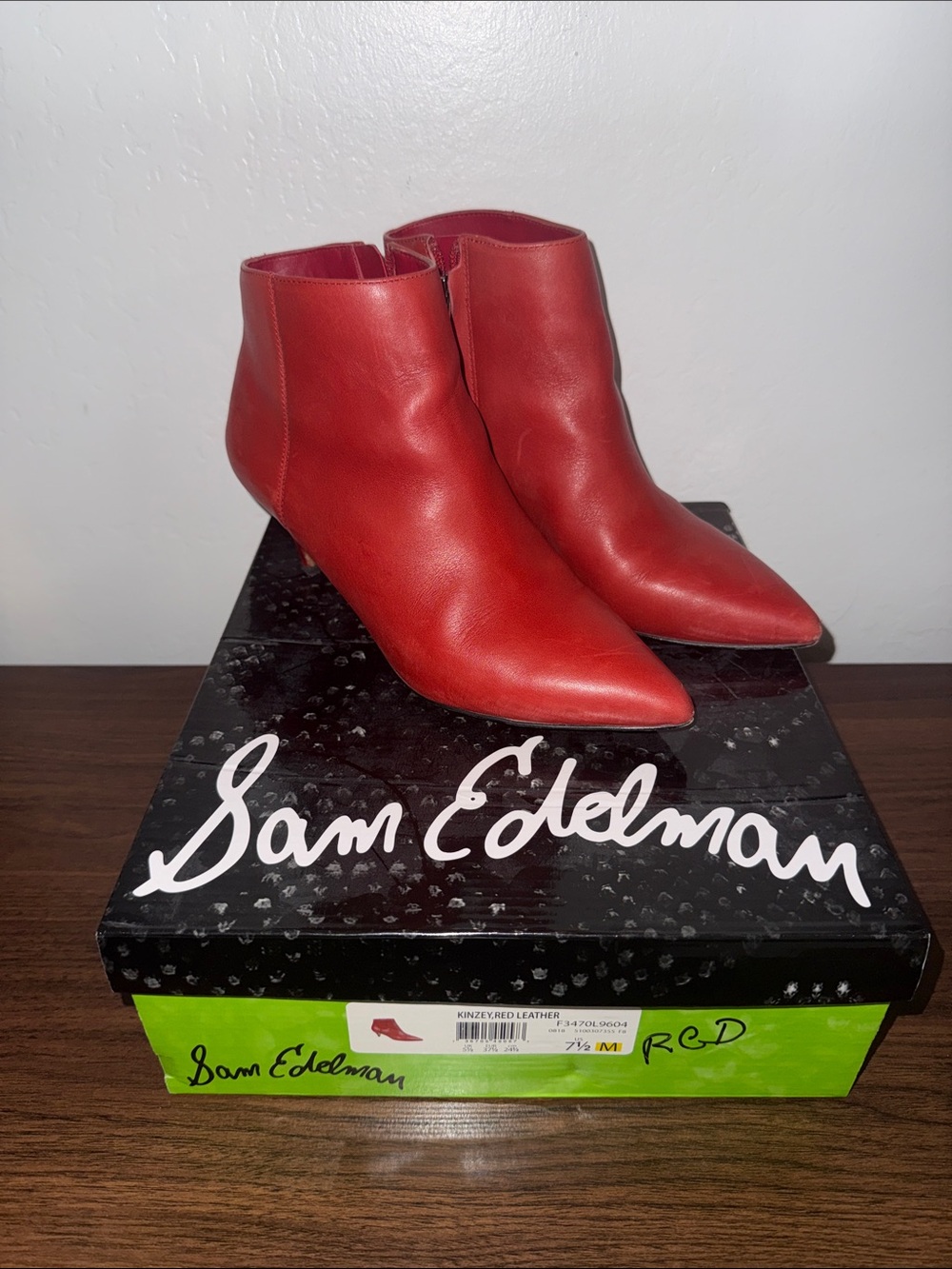 Sam Edelman Red Leather Pointed-Toe Ankle Booties